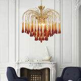 Luxury Gold Amber Glass Teardrop Cascading Chandelier Image - 6