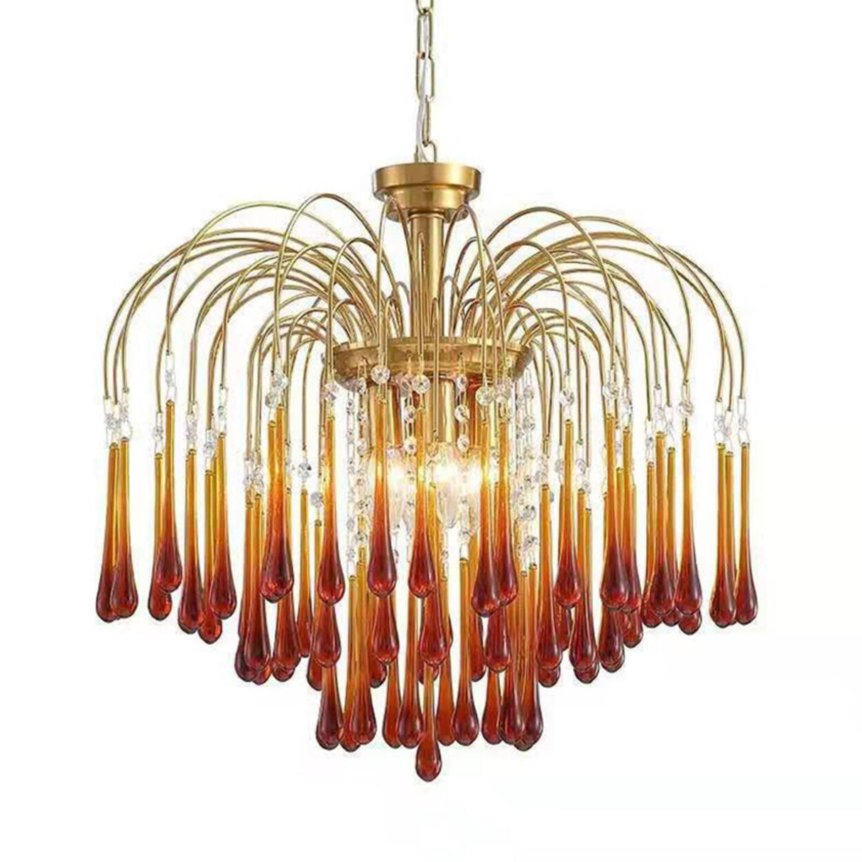 Luxury Gold Amber Glass Teardrop Cascading Chandelier Image - 9