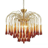 Luxury Gold Amber Glass Teardrop Cascading Chandelier Image - 9