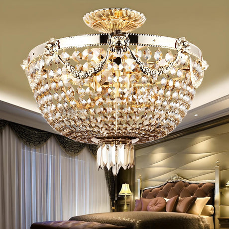 Luxury Gold Bowl-Shaped Crystal Semi-Flush Mount Light Image - 2