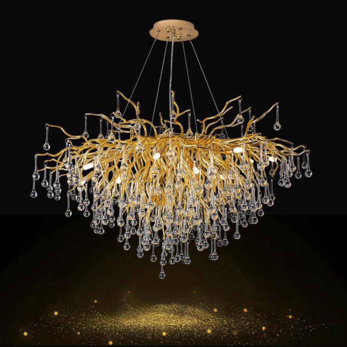 Luxury Gold Branch Crystal Raindrop Pendant Chandelier  Image - 5