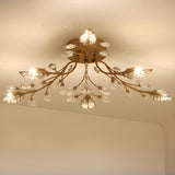 Luxury Gold Branch Leaf Crystal Semi-Flush Mount Light Image - 11