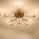 Luxury Gold Branch Leaf Crystal Semi-Flush Mount Light Image - 12