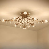 Luxury Gold Branch Leaf Crystal Semi-Flush Mount Light Image - 13