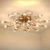 Luxury Gold Branch Leaf Crystal Semi-Flush Mount Light Image - 14