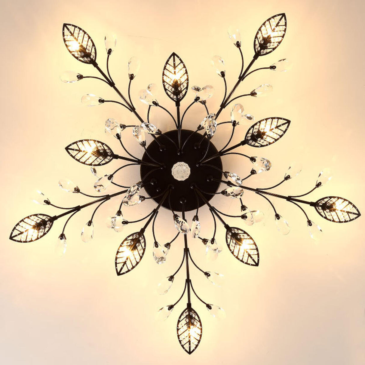 Luxury Gold Branch Leaf Crystal Semi-Flush Mount Light Image - 18