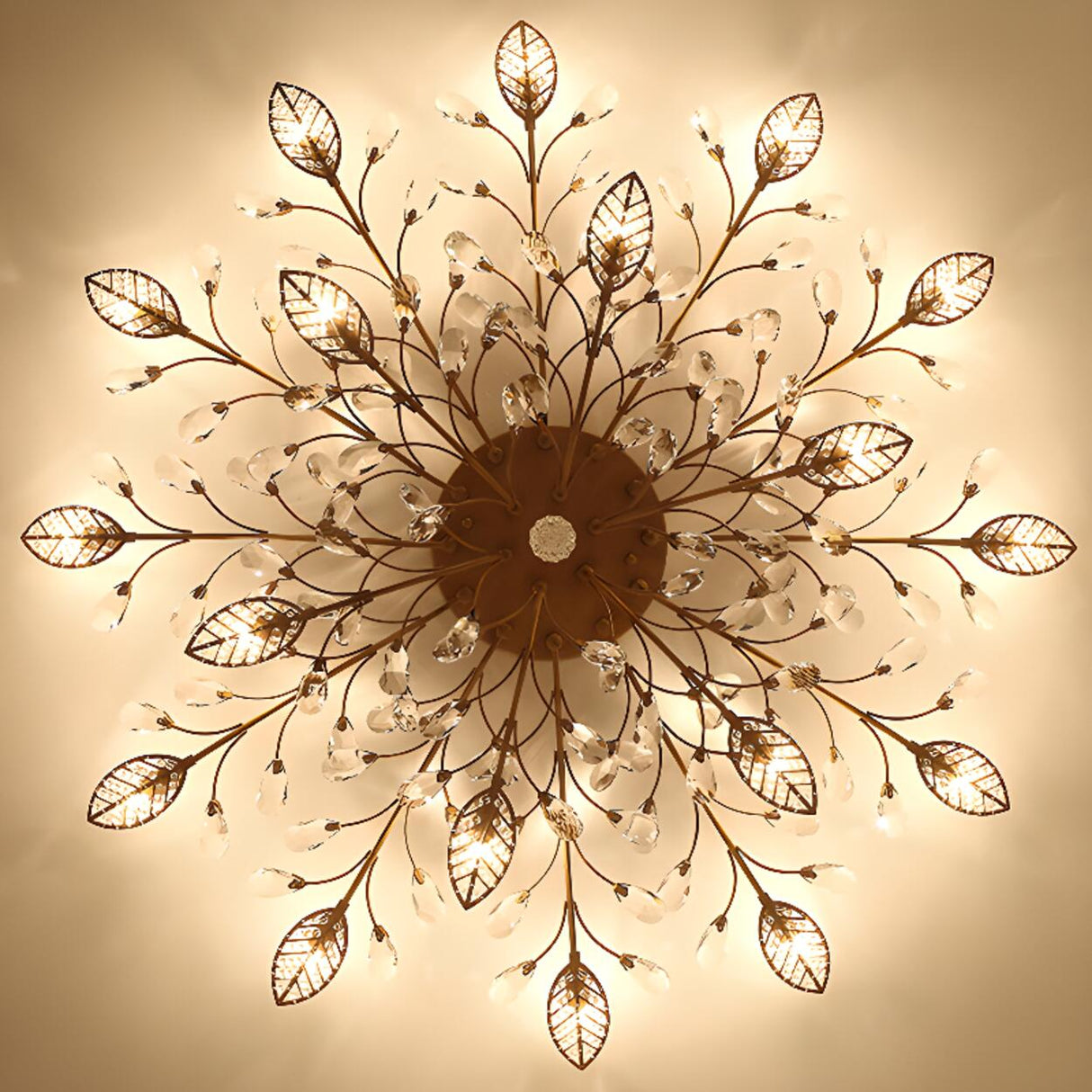 Luxury Gold Branch Leaf Crystal Semi-Flush Mount Light Image - 20