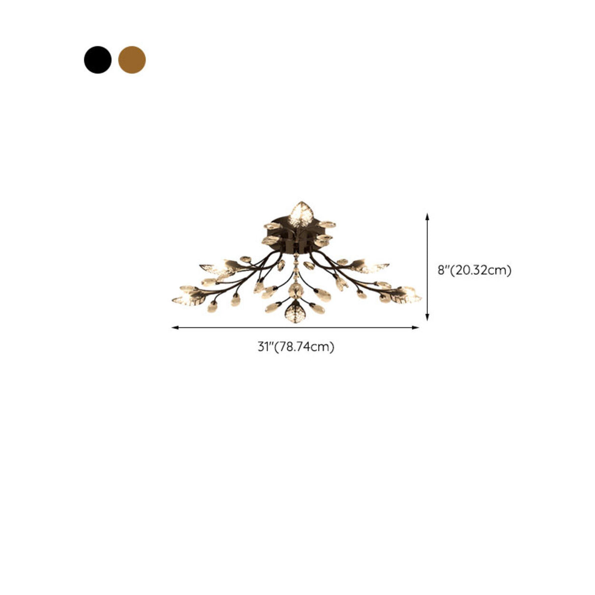 Luxury Gold Branch Leaf Crystal Semi-Flush Mount Light 