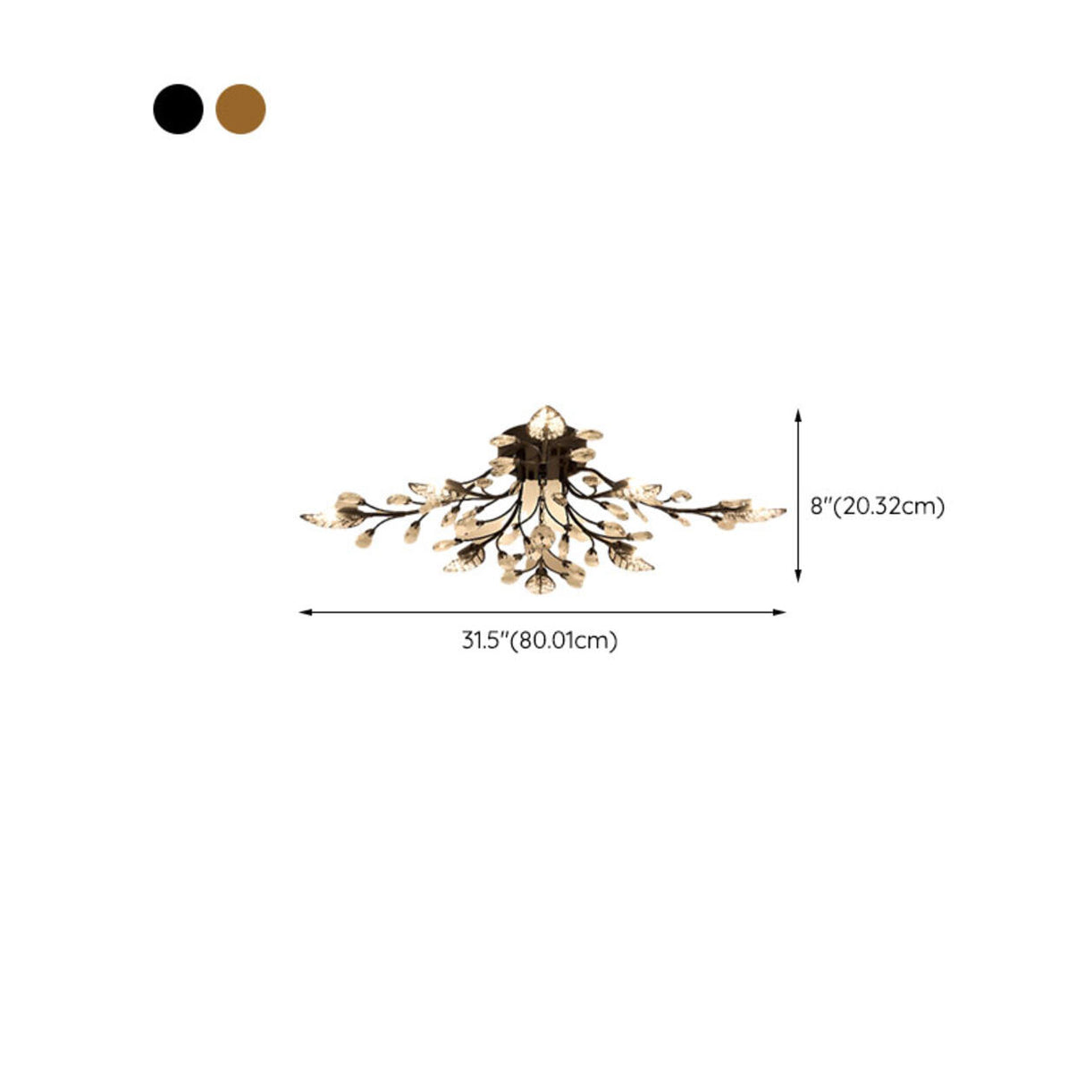 Luxury Gold Branch Leaf Crystal Semi-Flush Mount Light Image - 22