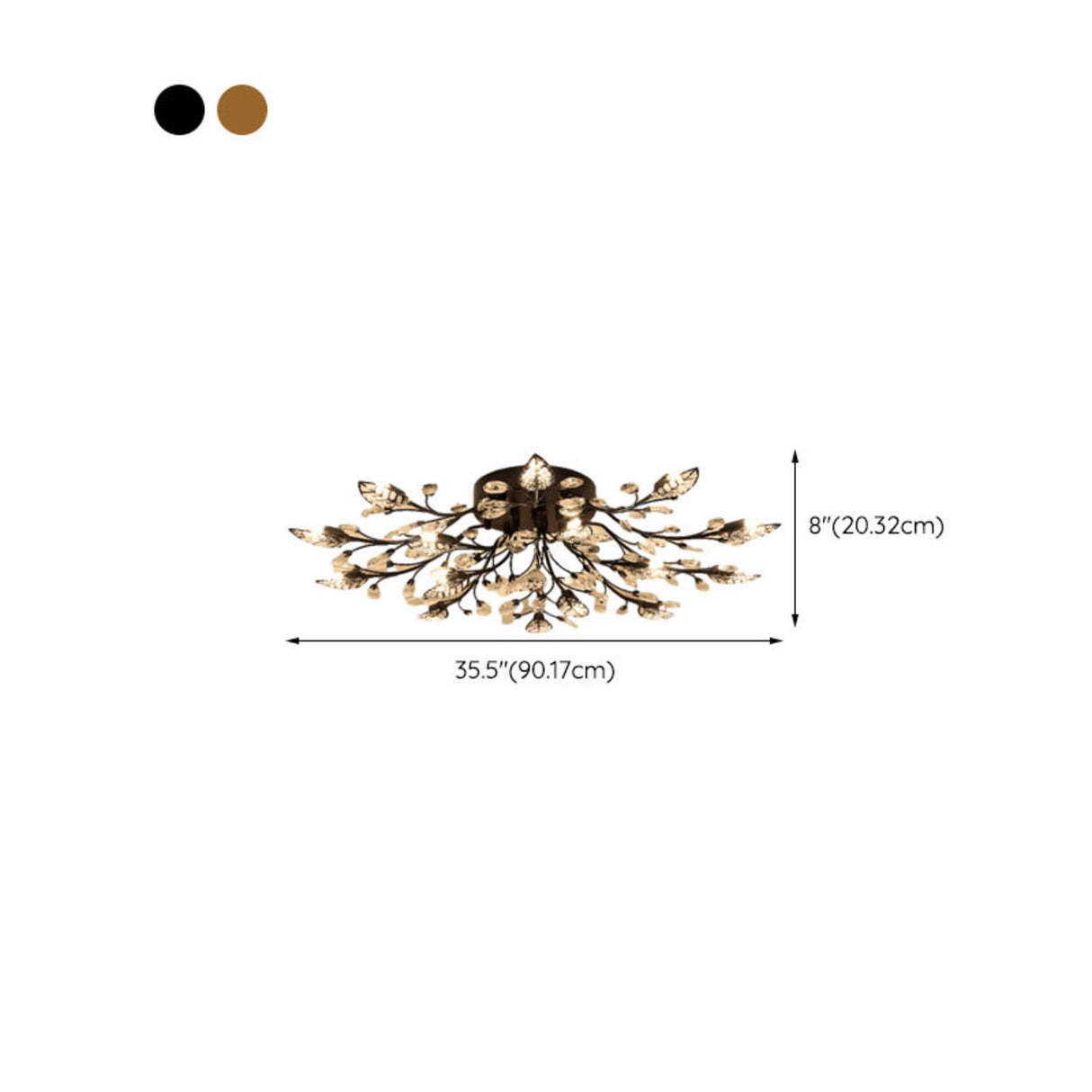 Luxury Gold Branch Leaf Crystal Semi-Flush Mount Light Image - 24