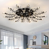 Luxury Gold Branch Leaf Crystal Semi-Flush Mount Light Image - 3