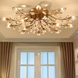 Luxury Gold Branch Leaf Crystal Semi-Flush Mount Light Image - 4