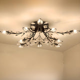 Luxury Gold Branch Leaf Crystal Semi-Flush Mount Light Image - 7