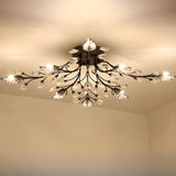 Luxury Gold Branch Leaf Crystal Semi-Flush Mount Light Image - 8