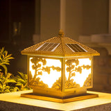 Luxury Gold Carved Solar Outdoor Garden Table Lamp Image - 1