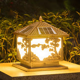 Luxury Gold Carved Solar Outdoor Garden Table Lamp Image - 12