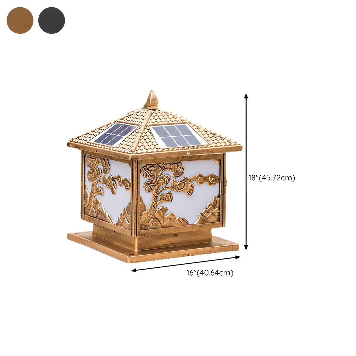 Luxury Gold Carved Solar Outdoor Garden Table Lamp Image - 14