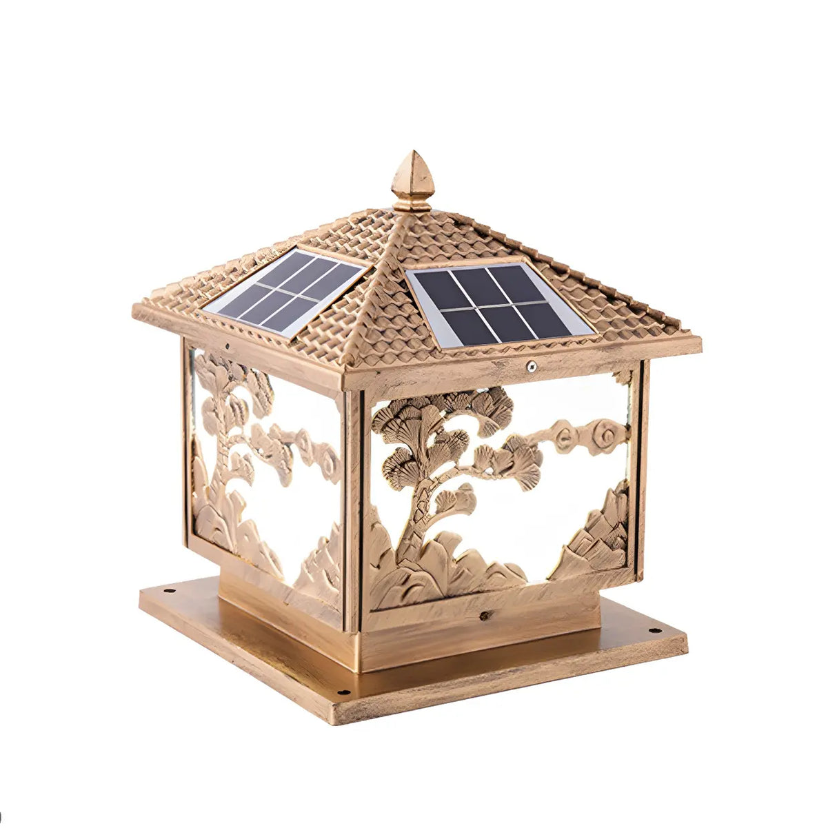 Luxury Gold Carved Solar Outdoor Garden Table Lamp Image - 2