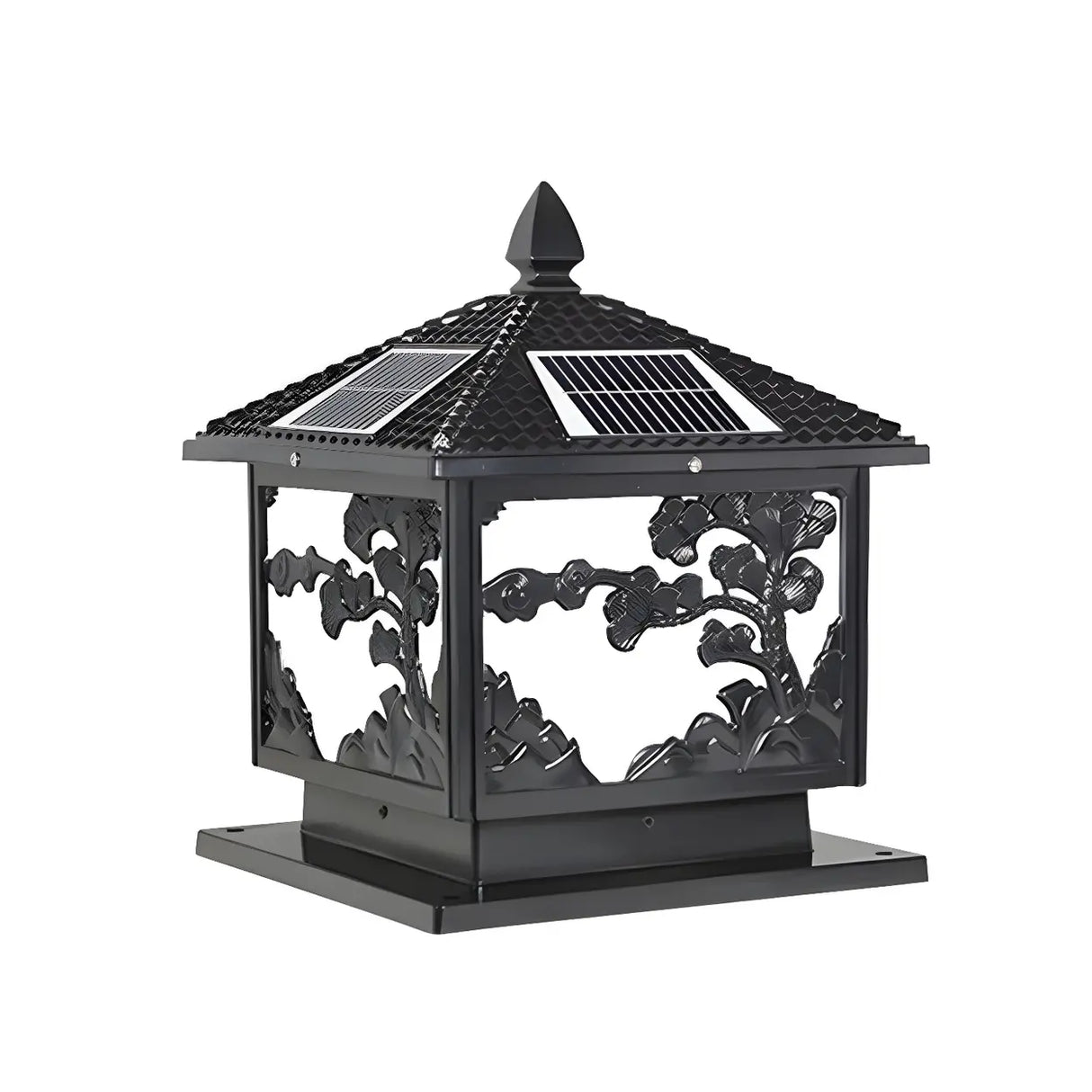 Luxury Gold Carved Solar Outdoor Garden Table Lamp Image - 3