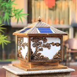 Luxury Gold Carved Solar Outdoor Garden Table Lamp Image - 5