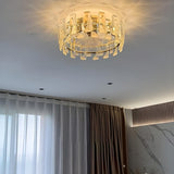 Luxury Gold Circle Crystal Decor LED Ceiling Fan Light Image - 2