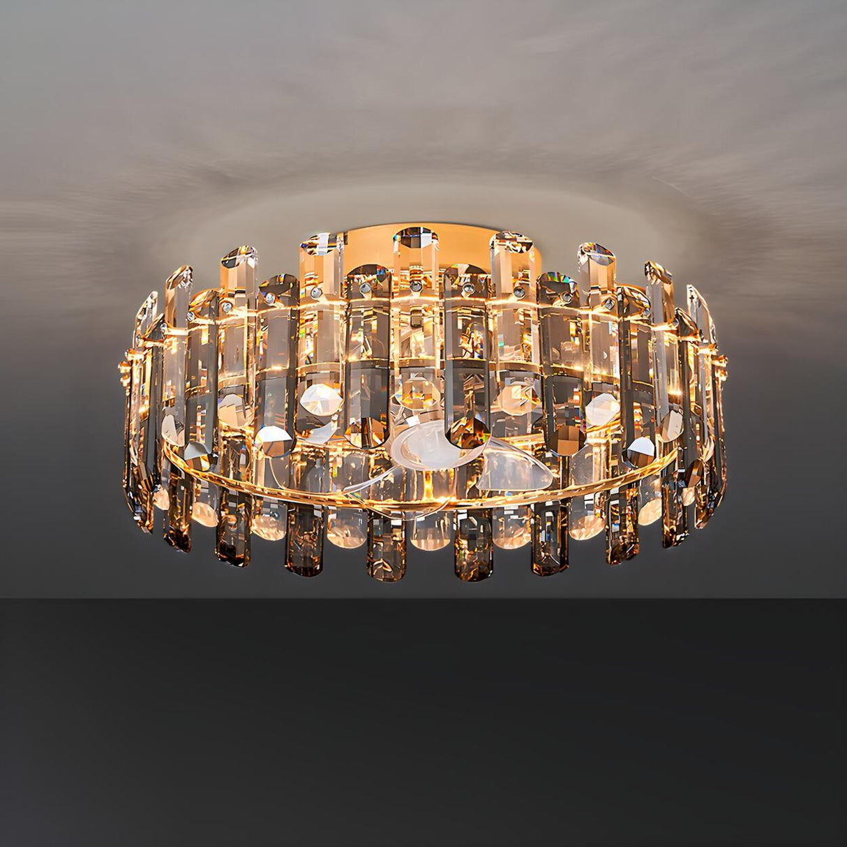 Luxury Gold Circle Crystal Decor LED Ceiling Fan Light Image - 6