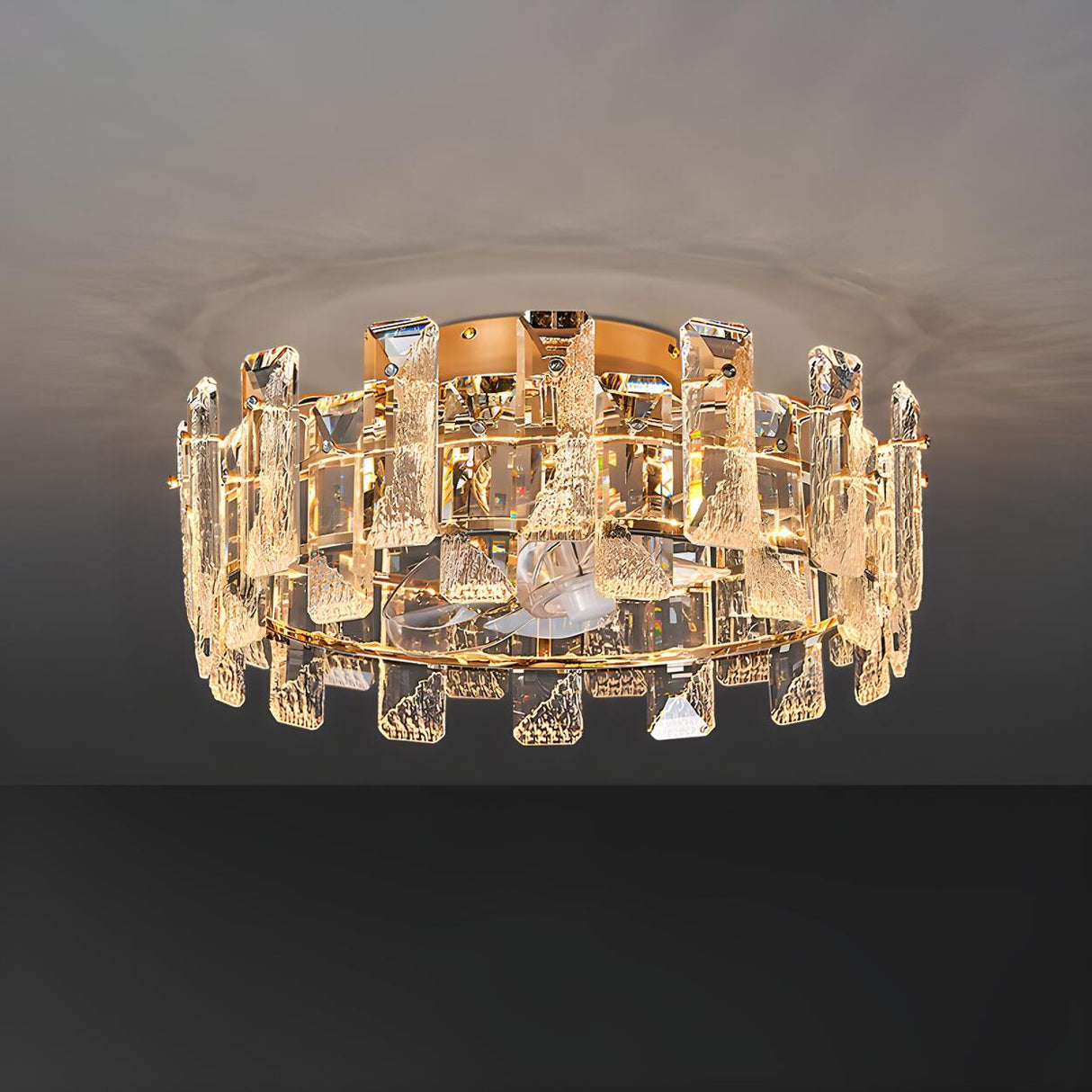 Luxury Gold Circle Crystal Decor LED Ceiling Fan Light Image - 7