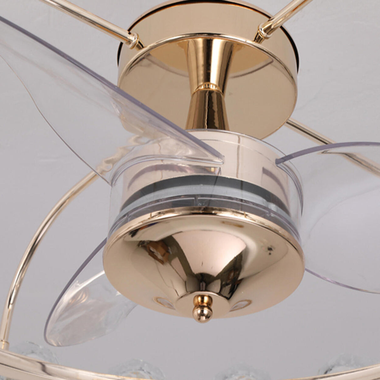 Luxury Gold Circle Crystal Shades Ceiling Fan Lights Image - 11