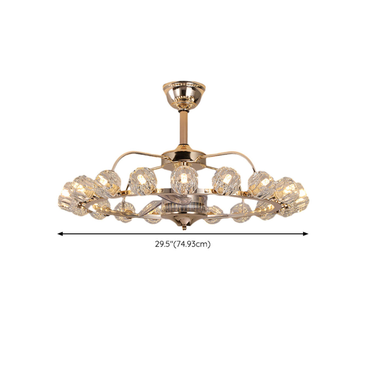 Luxury Gold Circle Crystal Shades Ceiling Fan Lights Image - 15