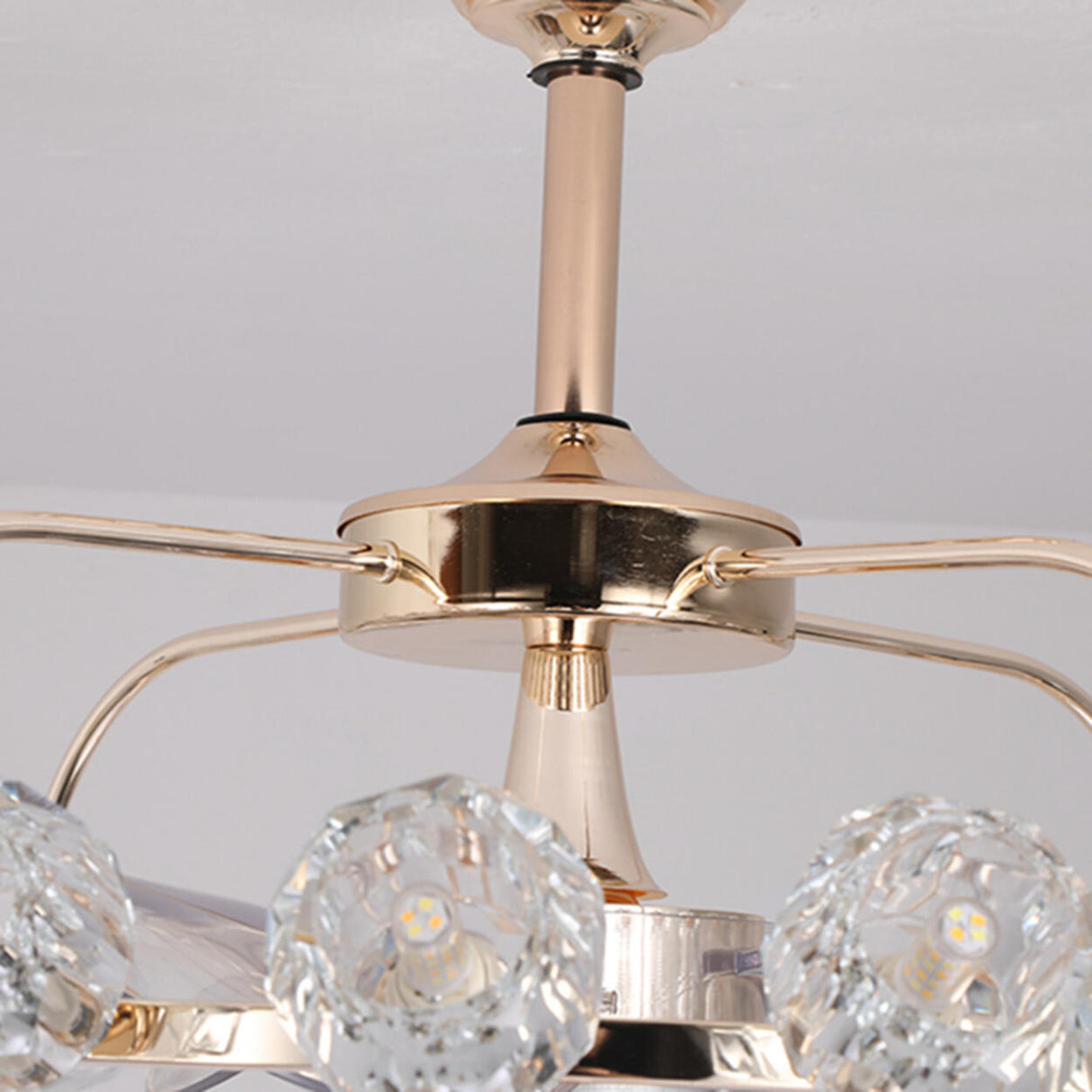 Luxury Gold Circle Crystal Shades Ceiling Fan Lights Image - 3