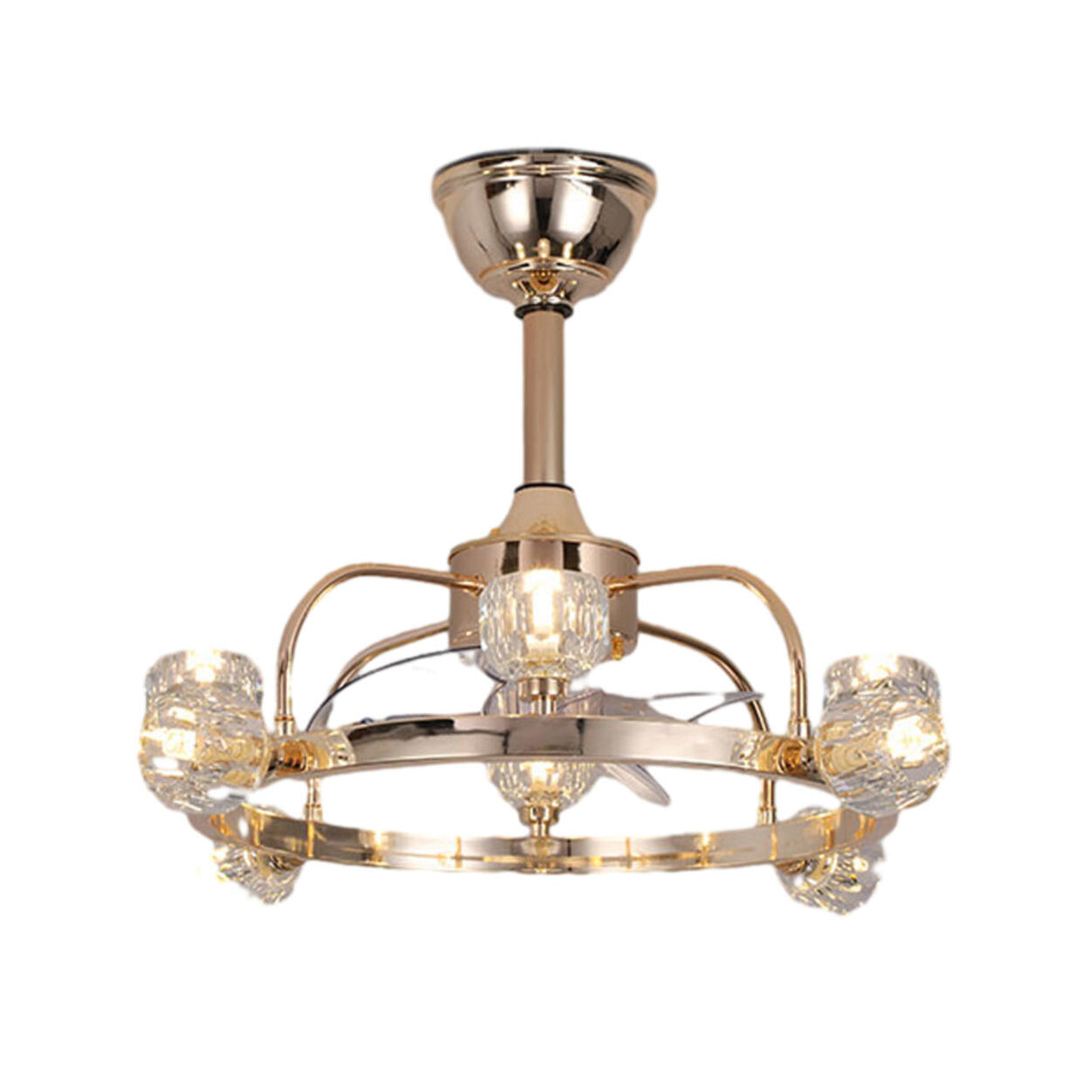 Luxury Gold Circle Crystal Shades Ceiling Fan Lights Image - 5