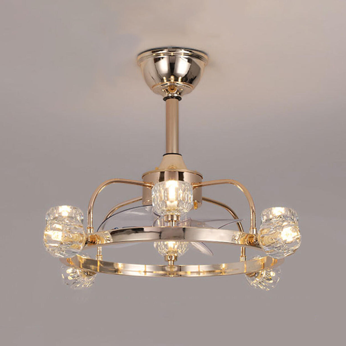 Luxury Gold Circle Crystal Shades Ceiling Fan Lights Image - 6