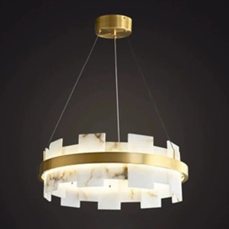 Luxury Gold Circular Alabaster Chandelier for Dining Room Image - 2