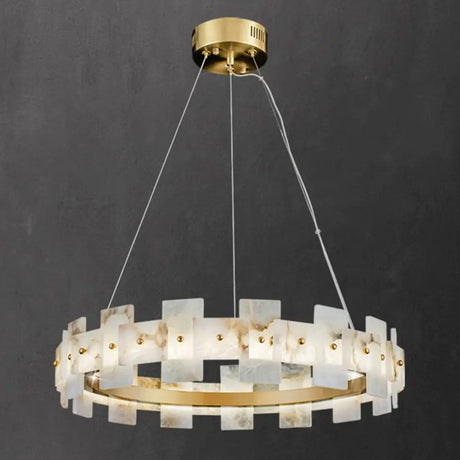 Luxury Gold Circular Alabaster Chandelier for Dining Room Image - 7