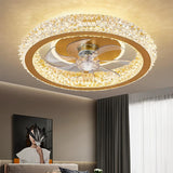 Luxury Gold Circular Crystal Flush Ceiling Fan Light Image - 1