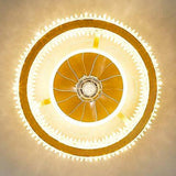 Luxury Gold Circular Crystal Flush Ceiling Fan Light Image - 10