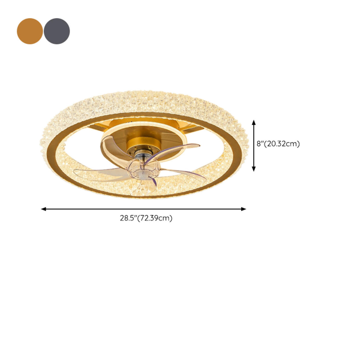 Luxury Gold Circular Crystal Flush Ceiling Fan Light Image - 12