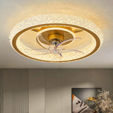 Luxury Gold Circular Crystal Flush Ceiling Fan Light Image - 2