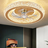 Luxury Gold Circular Crystal Flush Ceiling Fan Light Image - 5