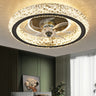 Luxury Gold Circular Crystal Flush Ceiling Fan Light Image - 6