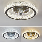 Luxury Gold Circular Crystal Flush Ceiling Fan Light Image - 8