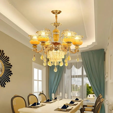 Luxury Gold Clear Crystal Chandelier Adjustable Height Image - 1