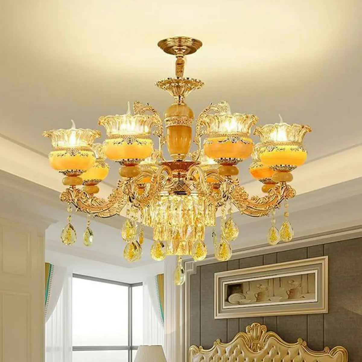 Luxury Gold Clear Crystal Chandelier Adjustable Height Image - 2