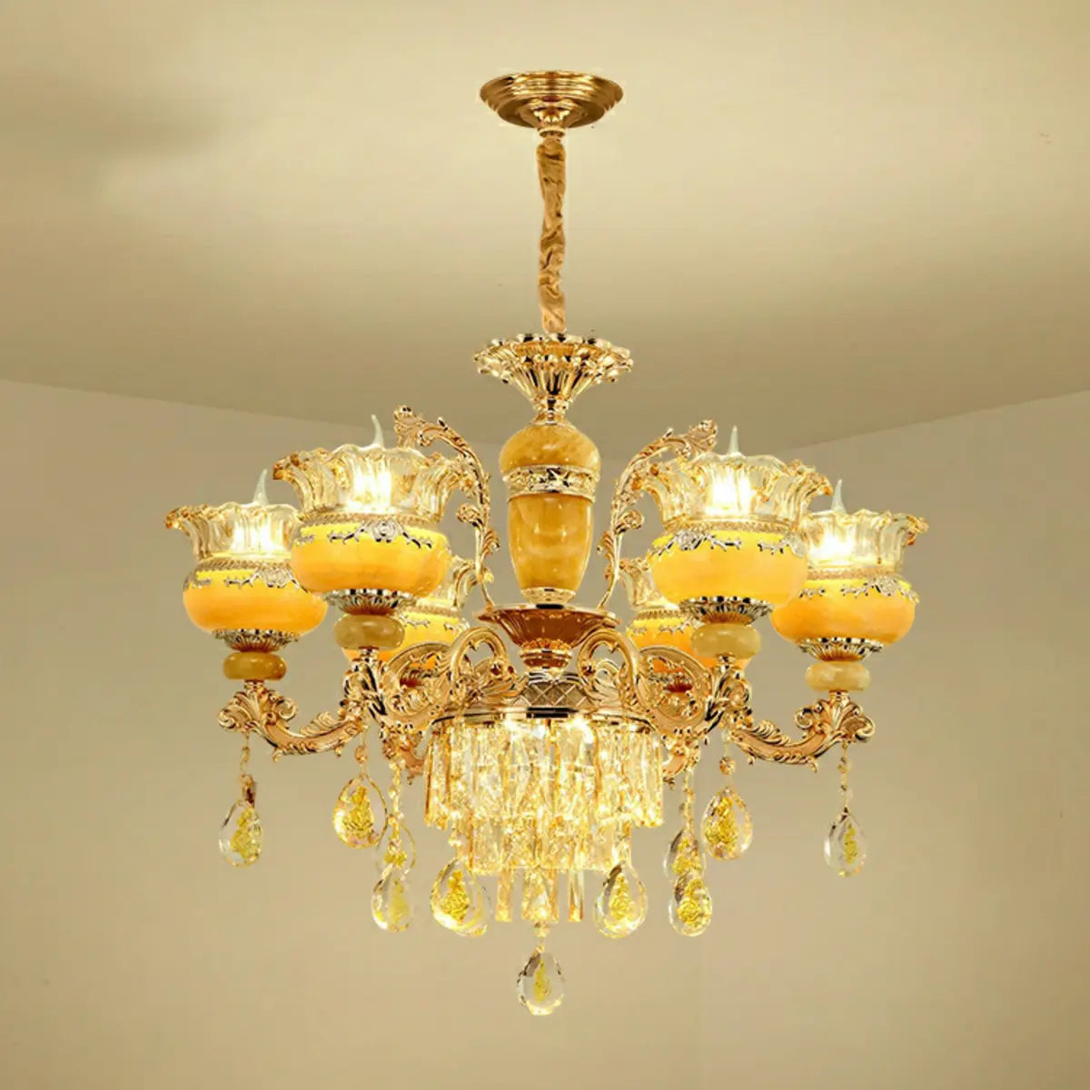 Luxury Gold Clear Crystal Chandelier Adjustable Height Image - 5