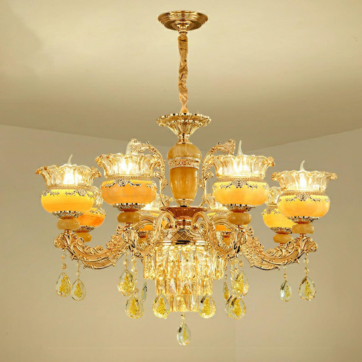 Luxury Gold Clear Crystal Chandelier Adjustable Height Image - 6