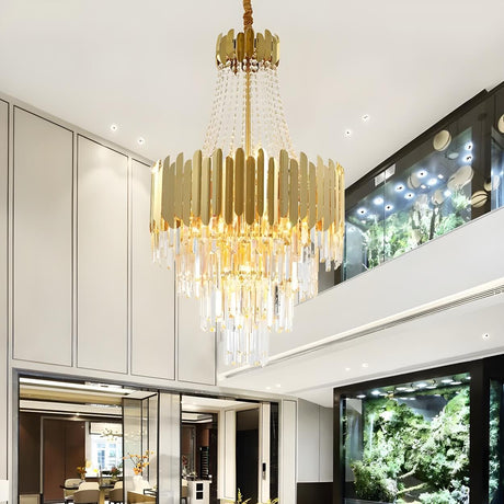 Luxury Gold Clear Crystal Tiered Hanging Chandelier Image - 1