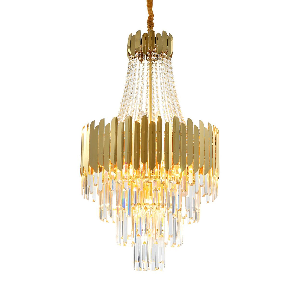 Luxury Gold Clear Crystal Tiered Hanging Chandelier Image - 2