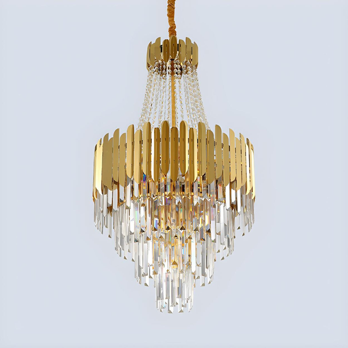 Luxury Gold Clear Crystal Tiered Hanging Chandelier Image - 3