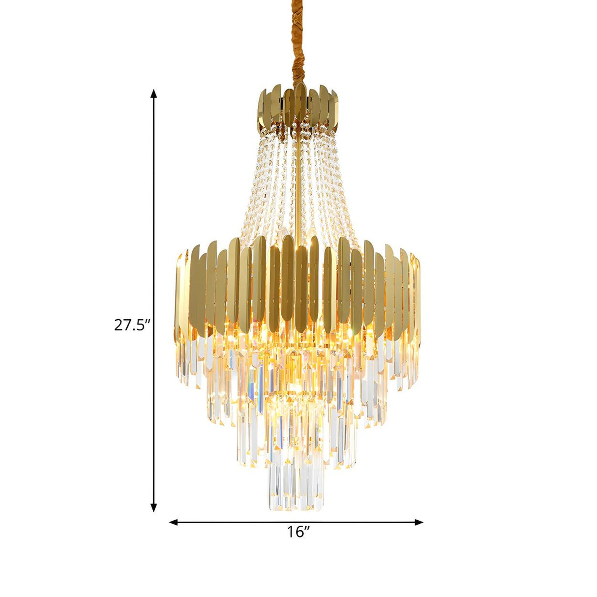 Luxury Gold Clear Crystal Tiered Hanging Chandelier Image - 4