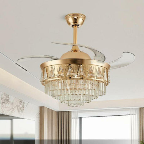 Luxury Gold Conical Crystal Chandelier Fan with Light Image - 1